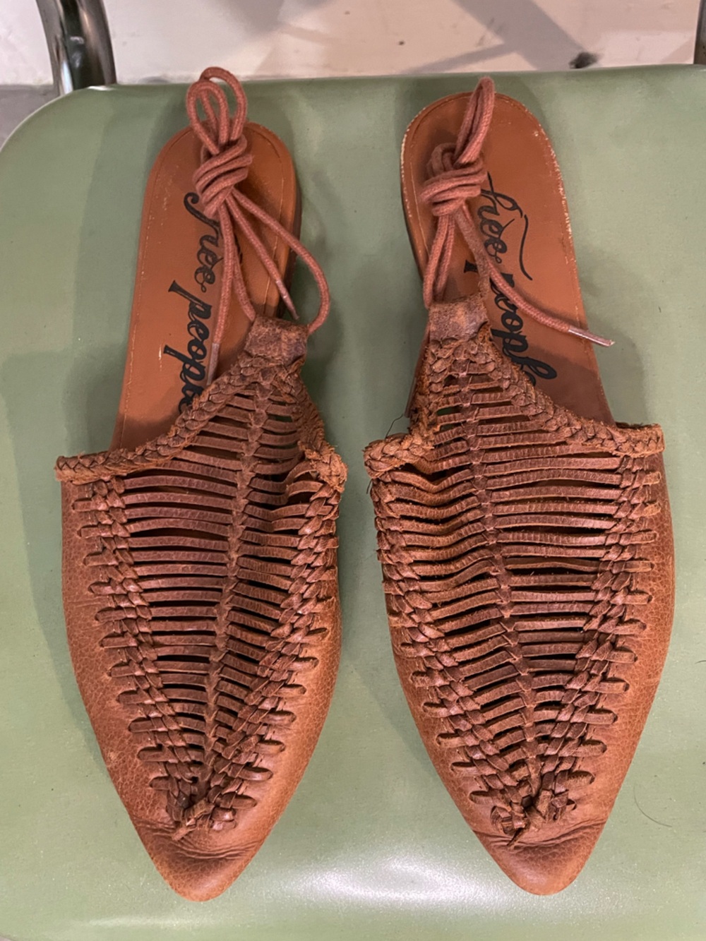 Free People Brown Woven Leather Pointed Toe Flats